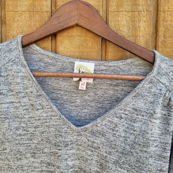 Anthropologie Fig & Flower Heather Gray Embroidered Tie Front Blouse Wm Sz PL - Picture 2 of 12